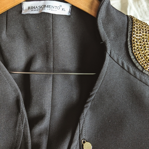 Preloved Rinascimento Black Italian Dress with Gold Shoulder Embellishments - L - Picture 5 of 16